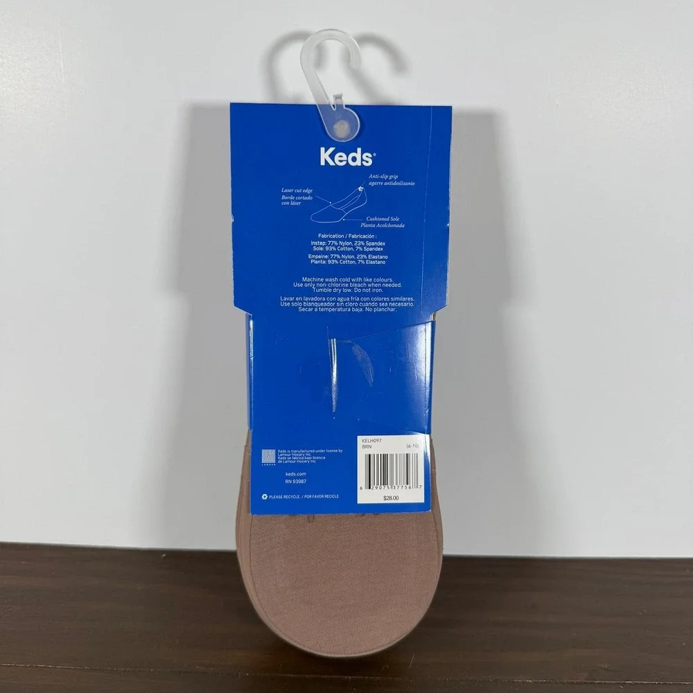 Keds Light Lux Liner No Show Socks Women 6-10 Brown 6 Pairs Cushioned Sole NWT
